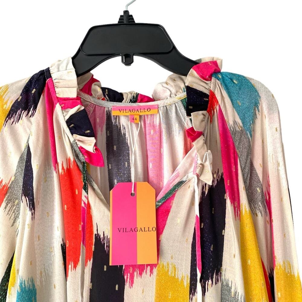Vilagallo Velma Top Rainbow Brushstroke Gold Metallic Blouse NWTS size 44 US 12 - Picture 3 of 11